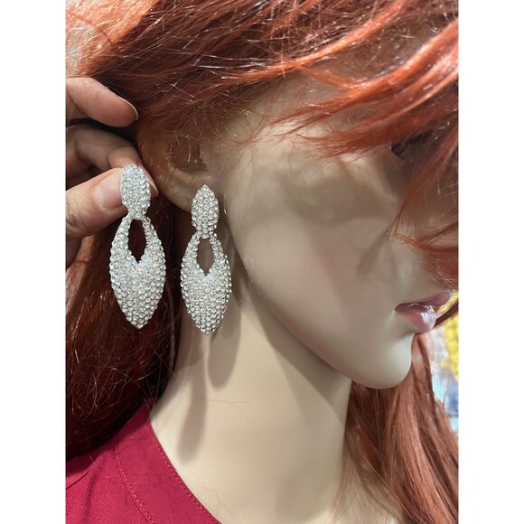 rhinestone earrings clear silver crystal wedding long drop long sparkle earring - Picture 5 of 7